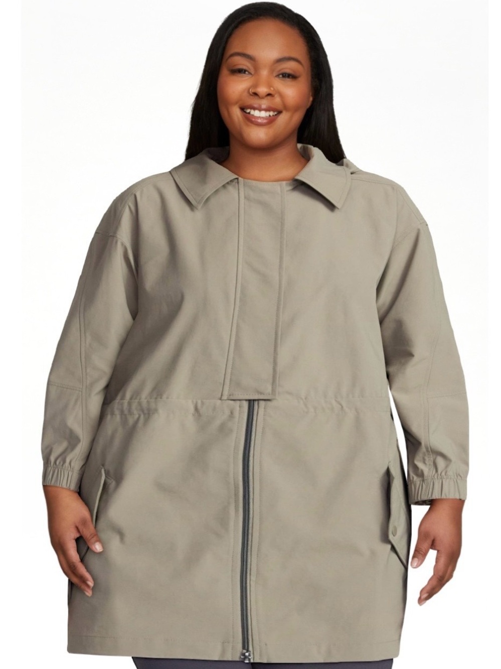 AVIA Light Olive Hooded Women's Rain Jacket